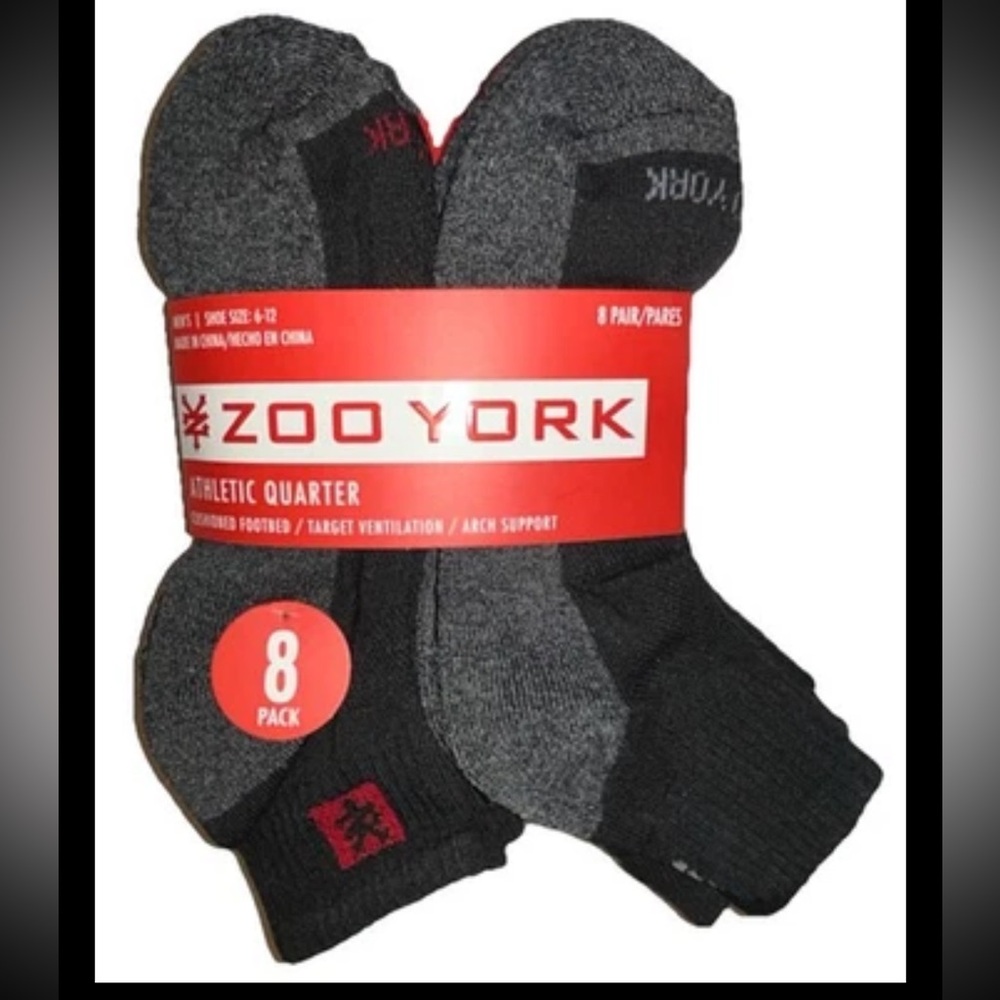 Zoo York Quarter Socks 8 Pair Men 6-12 Black Gray Red w Mix ZY Logos Skate NEW!